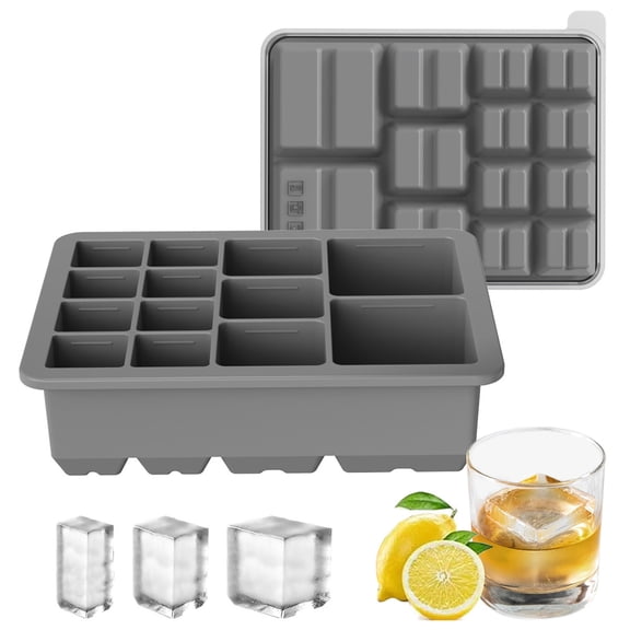 Fufafayo 13 Compartment Silicone Ice Maker Tray for Countertop, Multi Size Flexible Ice Maker, Easy Release Ice Molds, Coffee Cocktail Ice for Home Office Bar