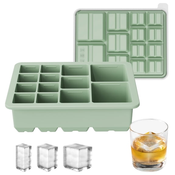 Fufafayo 13 Compartment Silicone Ice Maker Tray for Countertop, Multi Size Flexible Ice Maker, Easy Release Ice Molds, Coffee Cocktail Ice for Home Office Bar