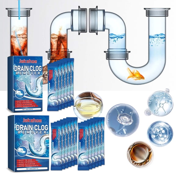 Fufafayo 2Pcs Clogged Pipe Cleaning Powder, Drain Unclogger For Toilet Sink Shower, Sewer Line Maintenance, Fast Acting Enzyme Drain Cleaner For Kitchen Bathroom Floor Drain
