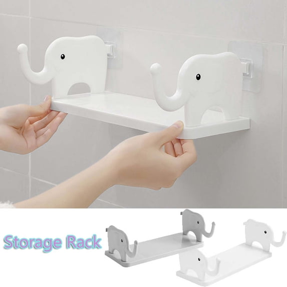 Fufafayo 2Pcs Elephant Wall Shelf, Multifunctional Shaped Storage Rack, Perforated Wall Mounted Organizer for Bathroom Living Room Bedroom, Decorative Floating Shelf for Books Plants Decor