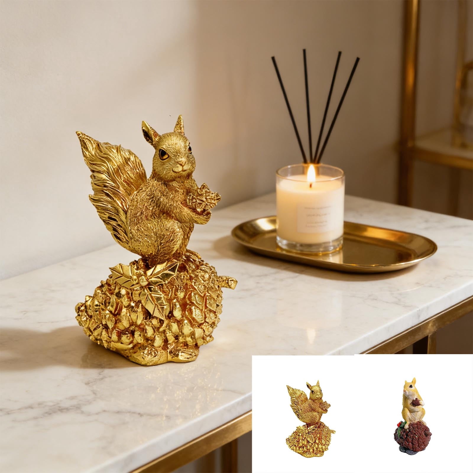 Fufafayo 2Pcs Outdoor Simulated Squirrels Sculpture Garden Decoration, Realistic Resin Squirrel Statue for Lawns Landscapes, Lifelike Animal Model Ornament for Yard Patio Backyard Decor