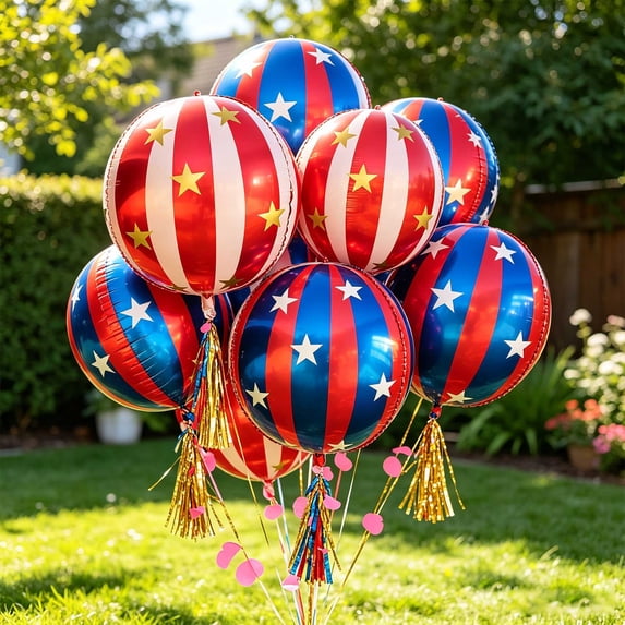 Fufafayo 2Pcs Patriotic Striped Star Foil Balloons For 4th Of July Independence Day BBQ Party Parade Decorations Outdoor Indoor Photo Backdrop