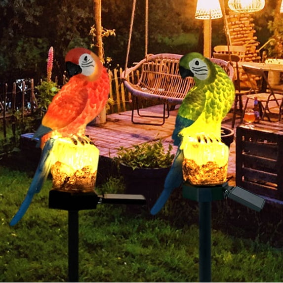Fufafayo 2Pcs Solar Parrot Garden Light, Solar Powered LED Resin Decorative Light, Outdoor Landscape Lighting for Yard Pathway Patio, Waterproof Inserting Ground Light for Lawn Garden Decor