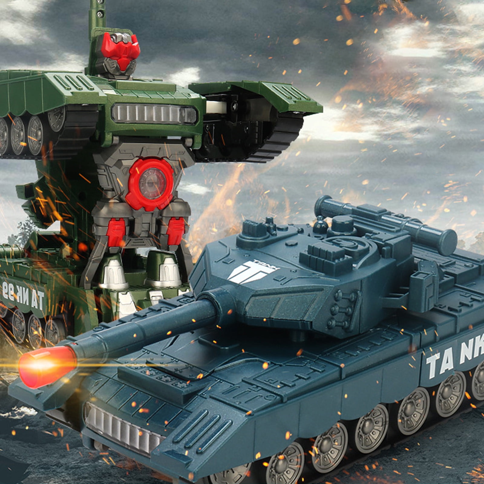Fufafayo 2Pcs Universal Deformation Tank CarToy, Transforming Robot Vehicle with Light and Sound, Simulation Model Glow in The Dark, Tracked Wheels Motorized Action Figure for BoysKidsGift