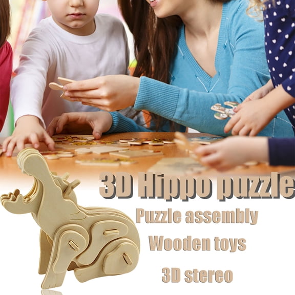 Fufafayo 3D Wooden Puzzle DIY Kit, Educational Brain TeaserToys, Creative Animal Model Building Set forKidsAdults, Hippo Craft Project for Home Study Classroom