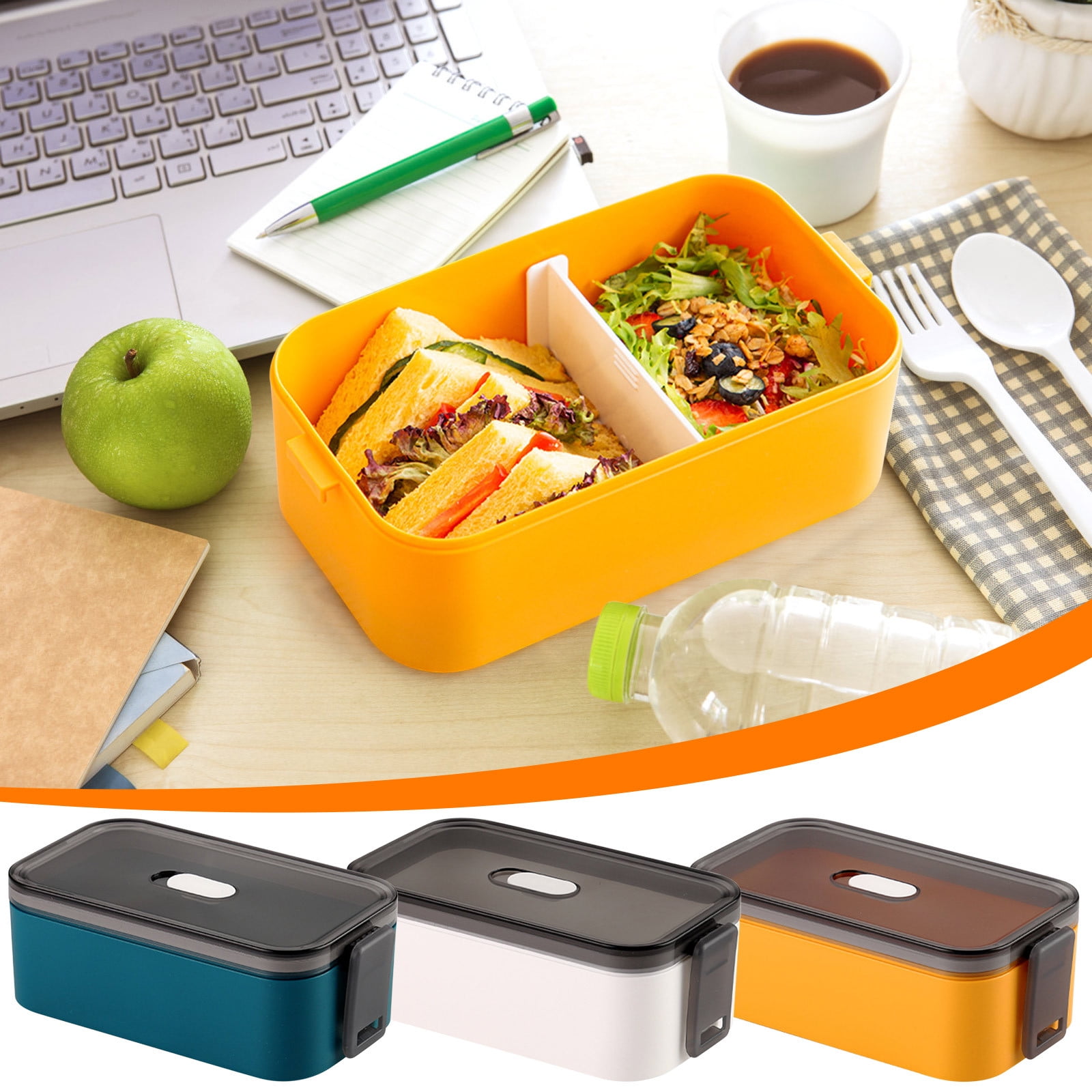 Fufafayo 3Pcs Bento Box, Double Layer Plastic Lunch Box For Adults, Microwave Safe And Leak Proof Food Container, Separated Compartments Meal Prep Box For Office Study Picnic