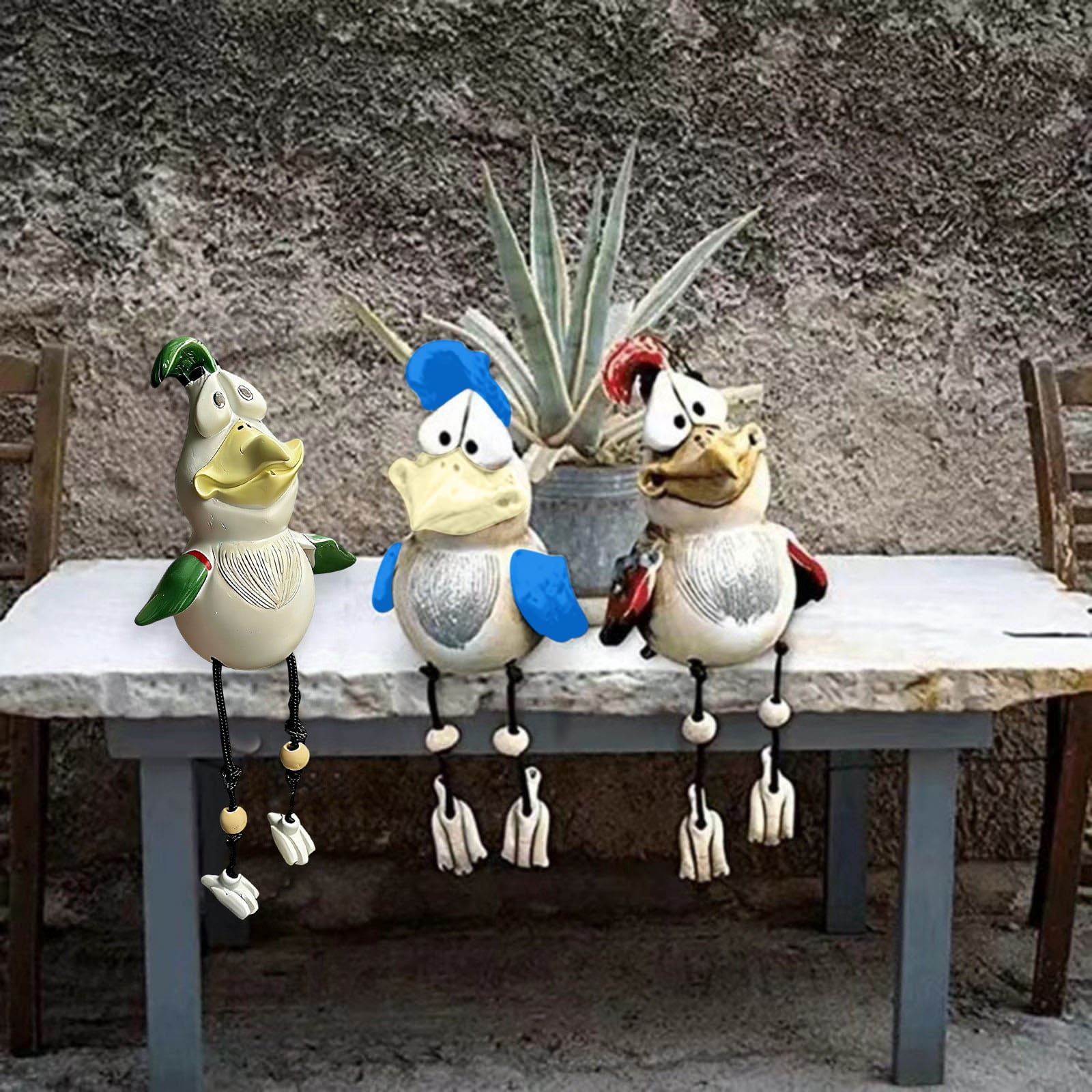 Fufafayo 3Pcs Garden Chicken Decoration, Resin Garden Statue Outdoor Decor, Funny Animal Sculpture Gift for Yard Patio Lawn, Boho Farmhouse Garden Art for Home