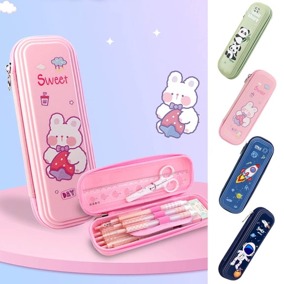 Fufafayo 3Pcs Pencil Case for Study, Large Capacity Plastic Pencil Box, Cute Study Supplies Organizer ForGirlsBoys, Stationery Storage for Backpack Classroom Office