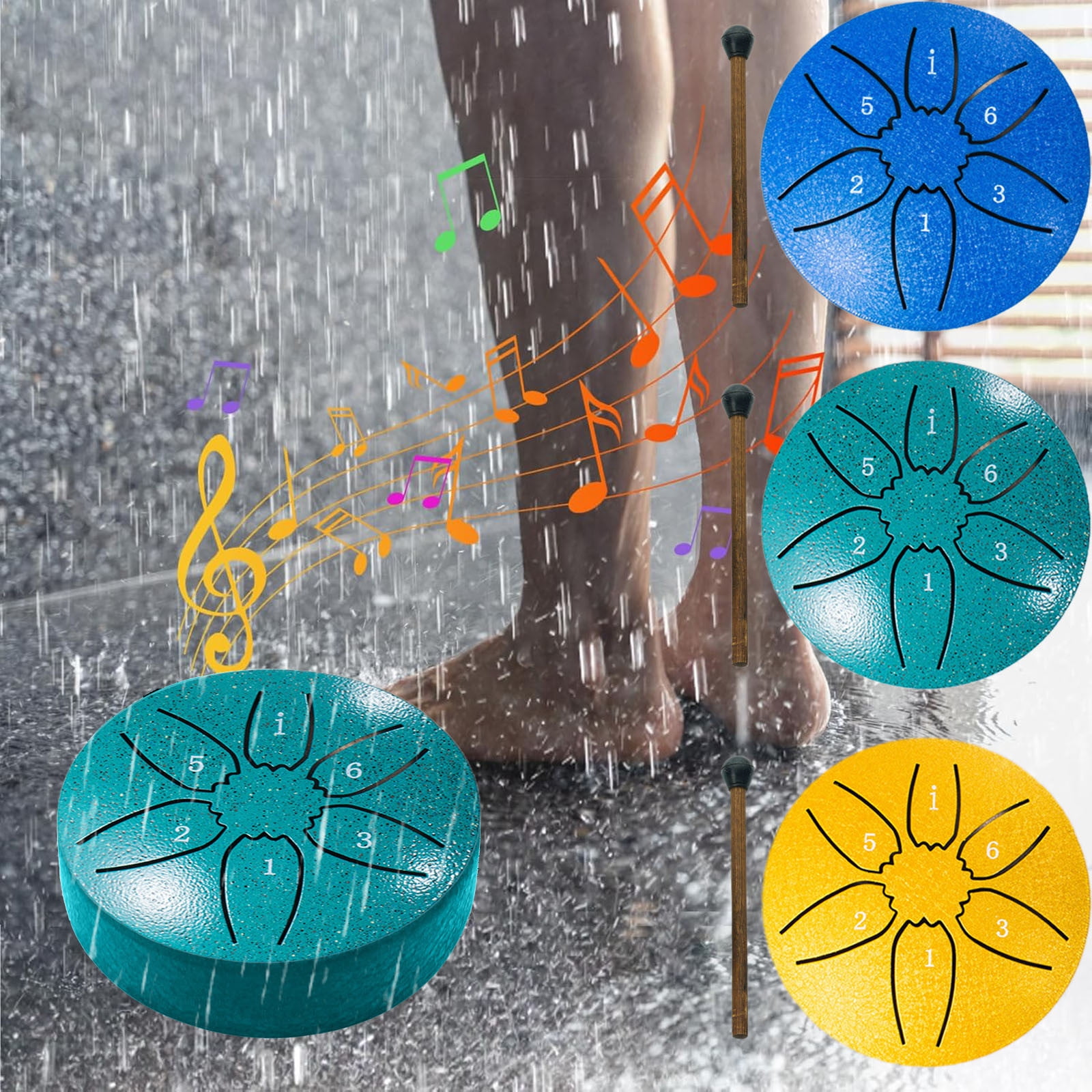 Fufafayo 3Pcs Rain Drum For Outside, 3 Inches 6 Notes Mini Steel Tongue Drum, Waterproof Garden Chime Instrument, Percussion Gift For Family Friend, Meditation MusicToyFor Bedroom Living Room