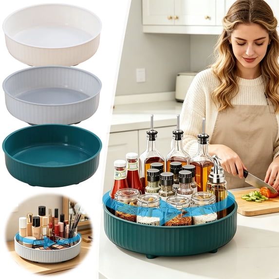 Fufafayo 3Pcs Rotating Spice Rack, Kitchen Condiment Organizer, Multifunctional Storage Box for Soy Sauce, Vinegar and Fruit, Space-Saving Turntable for Countertop, Cabinet or Pantry