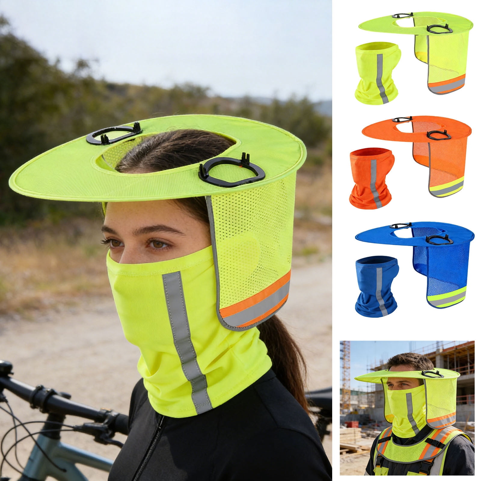 Fufafayo 3Pcs Sun Hat with Face Shield, UPF 50+ Sun Protection Hat, Foldable Brim Safety Helmet Attachment for Outdoor Work Gardening Construction
