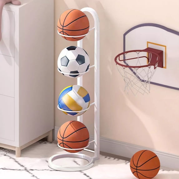 Fufafayo 4-Tier Basketball Stand Storage Rack, Heavy-Duty Ball Organizer Frame For Basketballs, Sports Equipment Storage For Garage Basement Bedroom Living Room