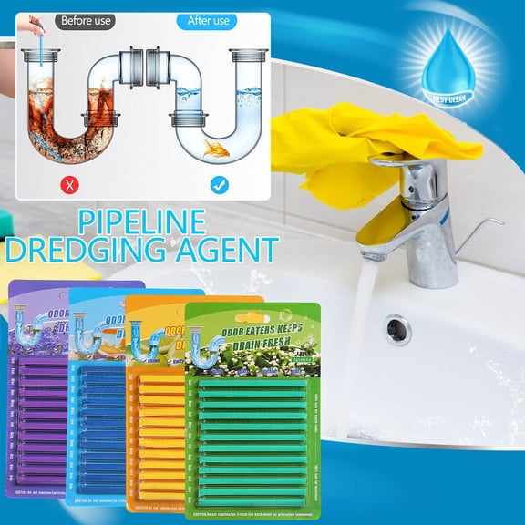 Fufafayo 4Pcs Drain Cleaner, Cleaning Rod Sewer Dredging Tool, Drainage Pipe Decontamination Stick, Odor Removal Strong Dissolving Agent, for Sink and Drain Maintenance, Preventive Pipe Cleaner