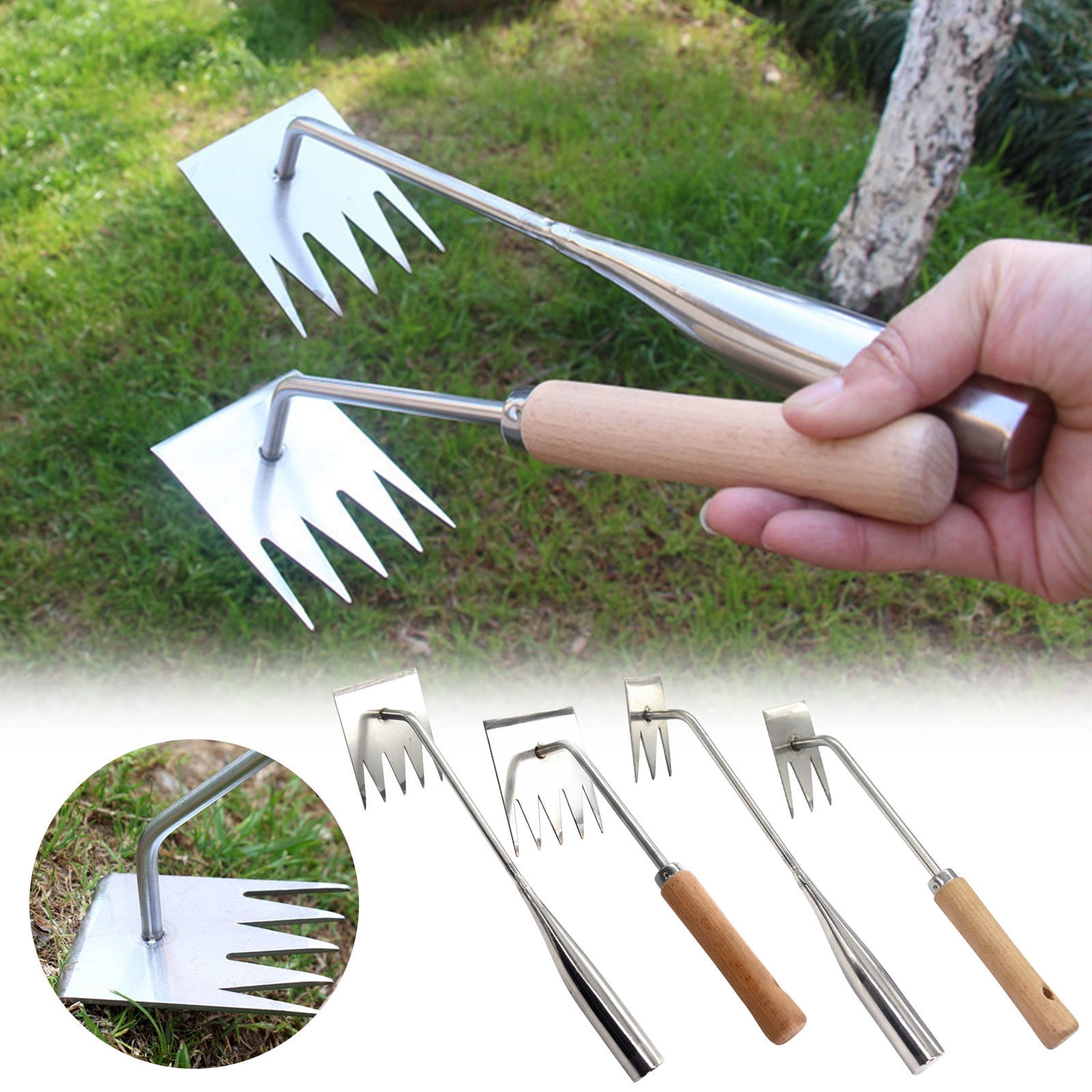 Fufafayo 4Pcs Grass Puller for Weeding, Gardening Hand Tool with Stainless Steel Hook, Small Shovel for Flower Planting, Household Vegetable Shovel Draft Opener for Lawn Yard