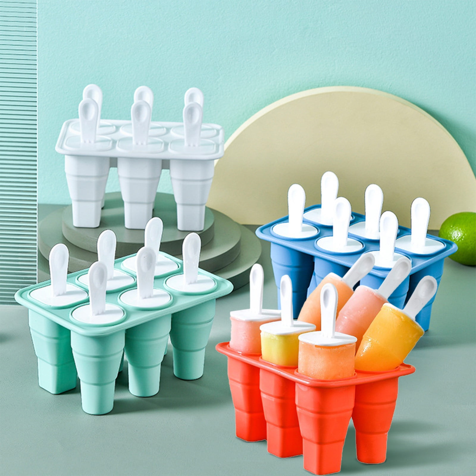 Fufafayo 4Pcs Popsicle Molds Silicone Reusable Ice Cream Molds, Easy Release Ice Maker for Homemade Popsicles, Foldable Ice Tray for Freezer Kitchen Party