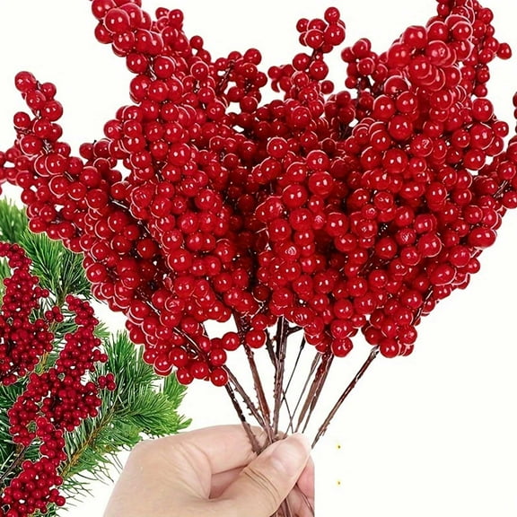 Fufafayo under $5 10 Pcs Red Burgundy Berry Stems, 8.66Inch, Rustic, Classic, Artificial Red Berry Stems for Christmas Tree Decorations Crafts Wedding Holiday Season Winter Home Decor