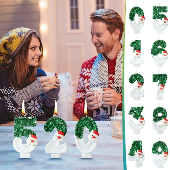 Fufafayo under $5 10Pcs Santa Claus Candle, Santa Claus Candle, Green White Snowman Digital Candle, Paraffin Wax with Drip Tray, Decorative for Christmas Table, Festive Centerpiece for Party Mantel