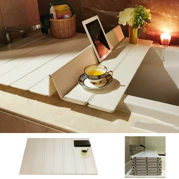 Fufafayo under $5 1Pcs Bathtub Tray, Folding Bathtub Tray, Soaking Tub Cover Shelf, Bath Caddy for Tub, Insulated Bathtub Table for Book, Wine, Candle, Bathroom, Spa Experience