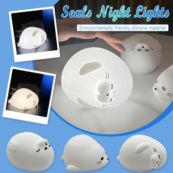 Fufafayo under $5 1Pcs Seal Night Light, Seal Night Light, Rechargeable Silicone Tap Lamp for Bedside, Three Brightness Levels with Warm and Cool Light, Soft Glow for Nursery or Bedroom