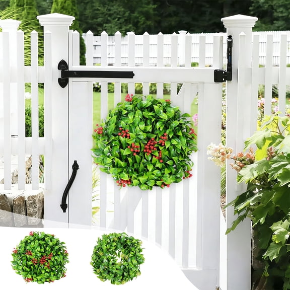 Fufafayo under $5 2Pcs Artificial Green Plants, Artificial Green Plants Ring Decor, Faux Berry Leaf Garland, Decorative Wreath for Wall Door, Lifelike Greenery for Home