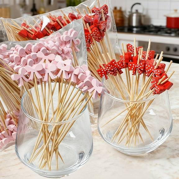 Fufafayo under $5 2Pcs Bamboo Skewers for Fruit, Disposable Bamboo Skewers, Fruit and Burger Sandwich Picks, Cocktail Garnish and Sushi Skewers, Party and Picnic Food Sticks in Bulk, for BBQ