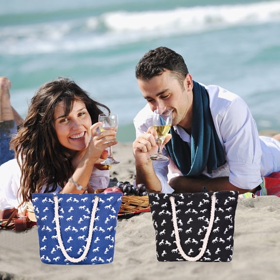 Fufafayo under $5 2Pcs Canvas Tote Bag, Bag for Beach, Large Tote Bag with Zipper Closure Shoulder Strap, Canvas Travel Handbag for Summer Pool, Roomy Carry All for Towels Sunscreen