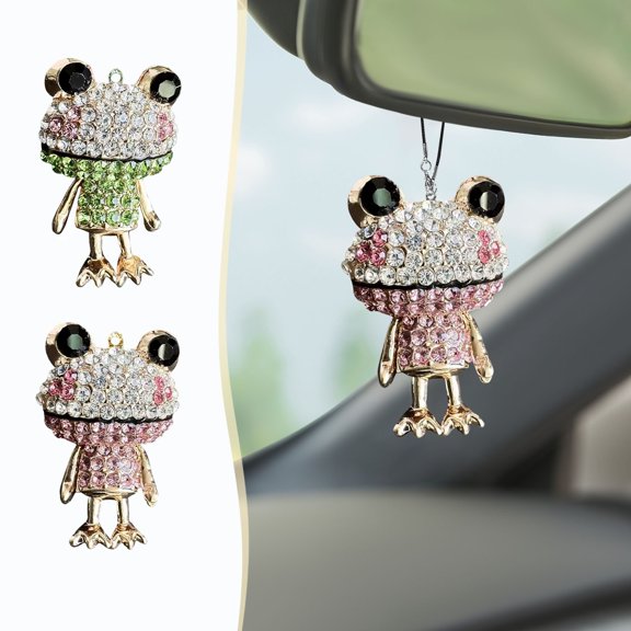 Fufafayo under $5 2Pcs Car Pendant, Car Mirror Hanger, Rearview Mirror Ornament, Rhinestone Frog Pendant Decor, for Automotive Interior, Backpack, Purse, Keychain, Funny Gift for Drivers, Car Lovers