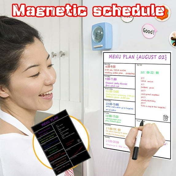 Fufafayo under $5 2Pcs Magnetic Whiteboard, Magnetic Whiteboard, Refrigerator Weekly Planner, Dry Erase Calendar Board, for Kitchen, Office, Home Organization, Schedule Reminder, Reusable