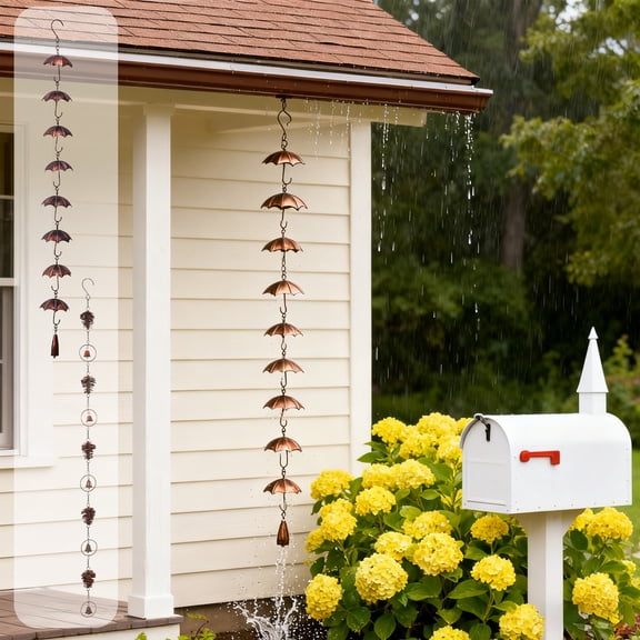 Fufafayo under $5 2Pcs Umbrella Rain Chain, Pinecone Rain Chain, Umbrella Shaped Drainage Chain, Metal Garden Art for Outdoor, Wind Chime Decor for Patio, Rust Resistant, for Terrace, Garden Gutter