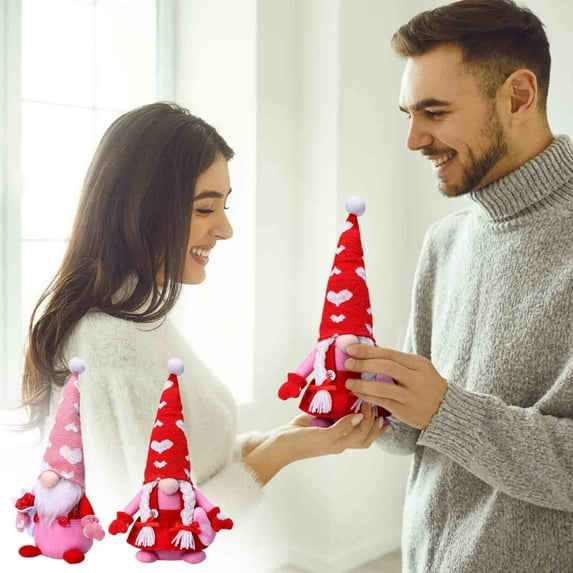Fufafayo under $5 2Pcs Valentine Gnome, Valentine's Day Gnome Doll, Plush Fabric Dwarf with Heart Decoration, Home Tabletop Shelf Decor, Romantic Gift for Couples, Anniversary, Fireplace Mantle