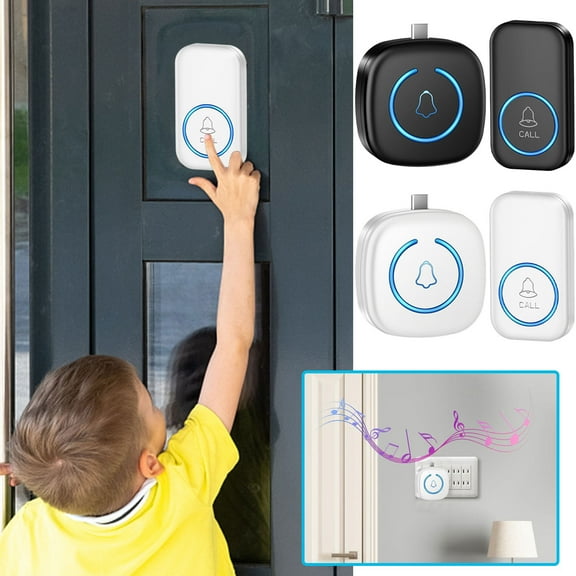 Fufafayo under $5 2Pcs Wireless Doorbell, Type C Port Wireless Doorbell, Mini Shape with 60 Music Options and 5 Volume Modes, LED Flashing Doorbell with 30M Range