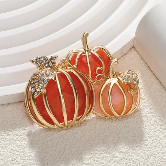 Fufafayo under $5 3 Rhinestone Pumpkins Brooch Pin Gold Tone Fashion Crystal Halloween Thanksgiving Fruit Brooches Lapel Pins Cute Fall Holiday Festival Hat Bag Suit Dress Accessories Jewelry Gift