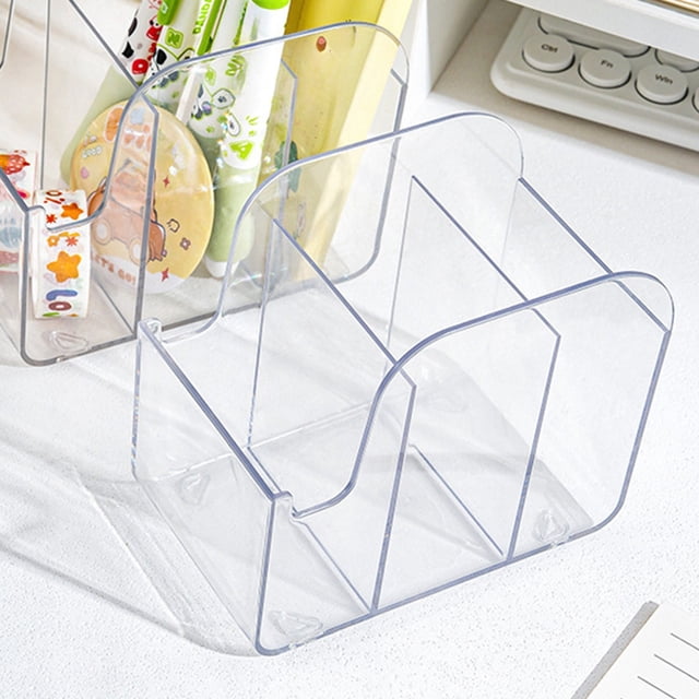 Fufafayo under $5 3-Section Divided Packet Organizer for Kitchen and Pantry Storage, Clear Plastic Pen Holder Stationery Zoned Storage Box for Home Office