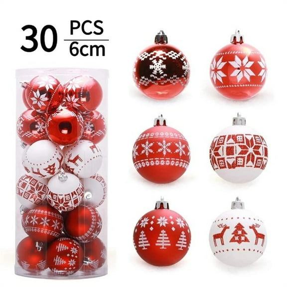 Fufafayo under $5 30PCS Christmas Balls Ornaments, Shatterproof Holiday Bulbs Festive Wedding Hanging Ornaments Christmas Tree Decoration, Red & White