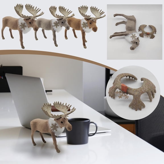 Fufafayo under $5 3Pcs Christmas Decorations, Christmas Decor, Simulated Moose Statue, Big Horned Deer Ornament, for Holiday Table, Mantel, Shelf, Bookcase, Festive Winter Scene, Gift