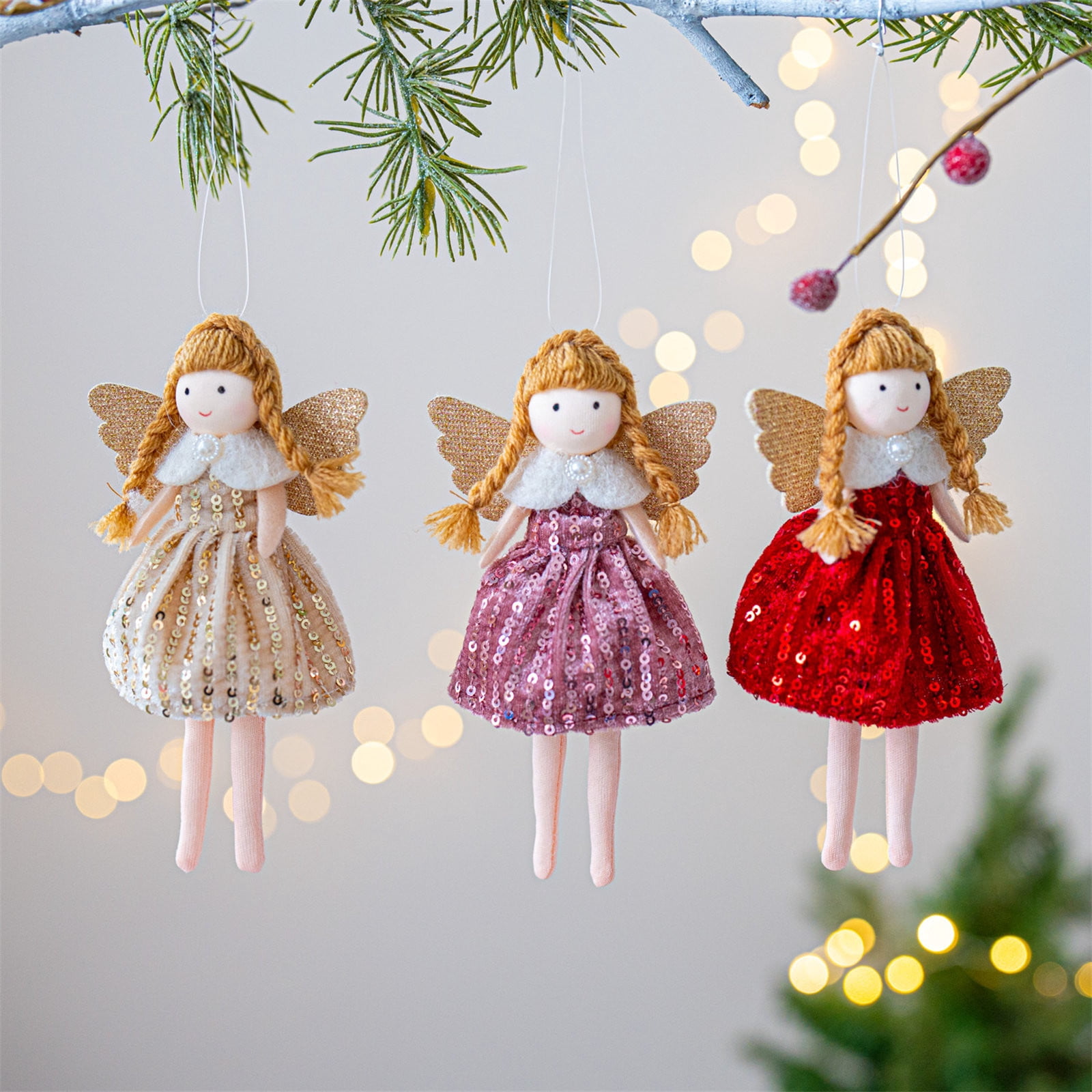 Angel Girl Doll Christmas Ornament – Handmade Embroidered Cloth Doll With Crown – 5.12x3.94x2.76 Inches – White/Pink/Gold
