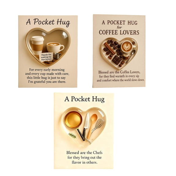 Fufafayo under $5 3Pcs Coffee Kitchen Decor, Kitchen Decor, Pocket Hug Themed Ornament for Coffee Lovers, Heartwarming Decoration for Counter, Shelf, Wall, Gift for Home Barista