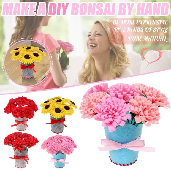 Fufafayo under $5 3Pcs DIY Flower Pot, DIY Flower Pot, Mother's Day Craft Kit for Three Dimensional Potted Plants, Non Woven Fabric Material, Handmade Decoration for Table, Party, Wedding