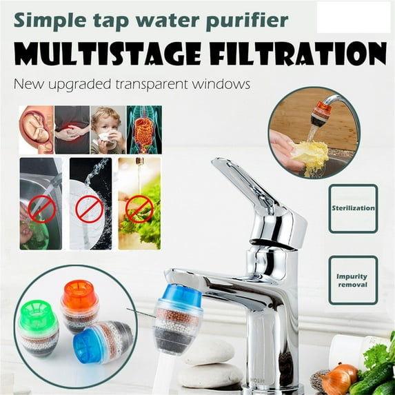 Fufafayo under $5 3Pcs Faucet Water Filter, Faucet Water Filter, 5 Layer Purification Cartridge for Kitchen Sink, Reduces Impurities, Retractable Design to Control Splash, Set of 2 Replacements