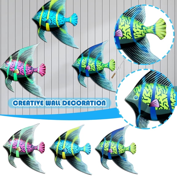 Fufafayo under $5 3Pcs Metal Fish Wall Art, Metal Fish Wall Art, Colorful Garden Decor, Powder Coated Rust Resistant, for Living Room Bedroom, Indoor Outdoor Hanging, Handcrafted Sculpture