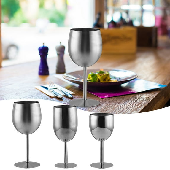 Fufafayo under $5 3Pcs Stainless Steel Wine Glass, Stainless Steel Wine Glass, Elegant Goblet for Restaurant Bar Home, Shatterproof Cup for Outdoor Party Travel, Mirror Finish Metalware for Drinking