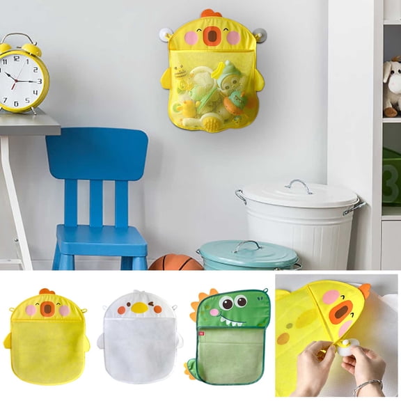 Fufafayo under $5 3Pcs Toy Storage Bag, Bath Toy Storage Bag, Mesh Net Bag with Suction Cup for Shower, Bathroom, Hanging Organizer for Toys, Soap, Accessories, Quick Dry, Wall Mount, Ducky Design