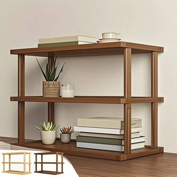 Fufafayo under $5 3Tier Wooden Shelf Bookcase Modern Open Bookshelf, Free Standing Storage Rack, Multifunctional Display Stand for Home and Office, Rectangle