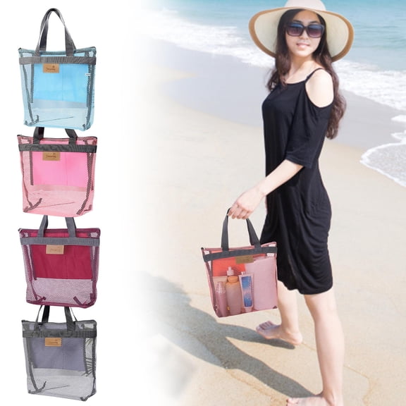 Fufafayo under $5 4Pcs Beach Bag, Beach Family Tourism Big Handbag, Upgrade Women's Pool Bag with Multiple Pockets, Foldable Nylon Tote for Books Clothes Swimsuits, Summer Holiday Travel Companion