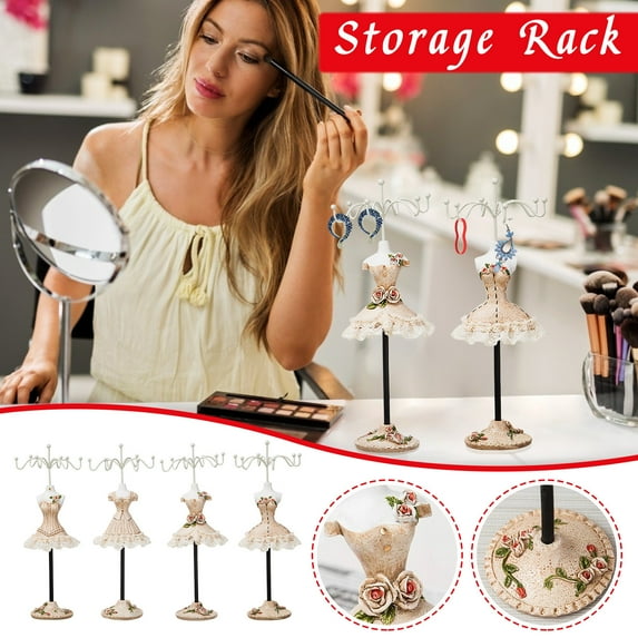 Fufafayo under $5 4Pcs Jewelry Display Stand, Jewelry Display Stand, Rotating Mannequin Necklace Holder, Earring Showcase for Store or Home, Elegant Decor, Resin and Wood Base