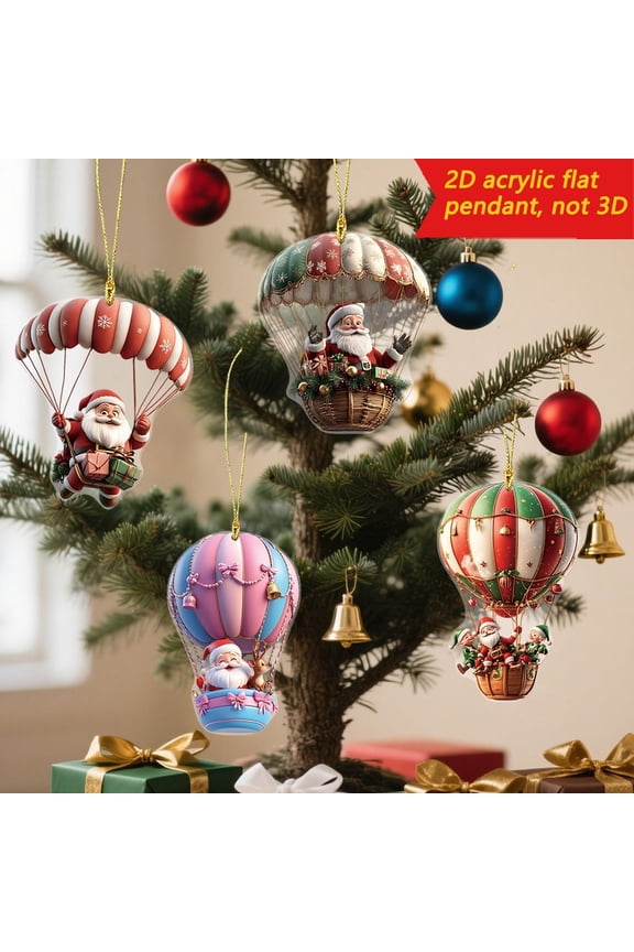 under $5 4Pcs Santa Keychain, Santa Hot Air Balloon Keychain, Acrylic Car Keychain Pendant, Christmas Holiday Keyring, Festive Key Decor for Car Keys, Gift, Bag Tag