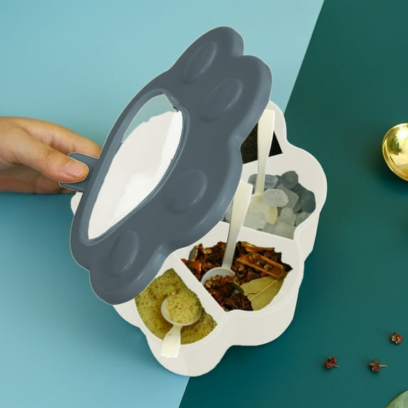 Fufafayo under $5 5 Compartment Condiment Storage Box, Cute Paw Shape Kitchen Spice Organizer, Stackable Clear Lid Seasoning Container for Counter Cabinet Pantry Home Cooking