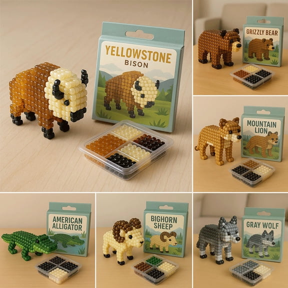 Fufafayo under $5 6Pcs Bead Sculpture Set, Bead Sculpture Kit, Handmade Bead Ornament Craft Set, National Park Themed Animal Bead Art, DIY Beading Project for Adults, Home Craft Decor
