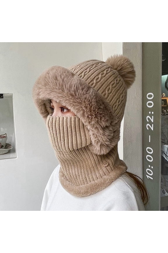 under $5 6Pcs Knitted Trapper Hat, Winter Trapper Hat with Mask, 4 in 1 Knitted Beanie with Neck Gaiter, Cold Weather Cap for Outdoor Activities, Windproof Fleece Lined Hat for Skiing