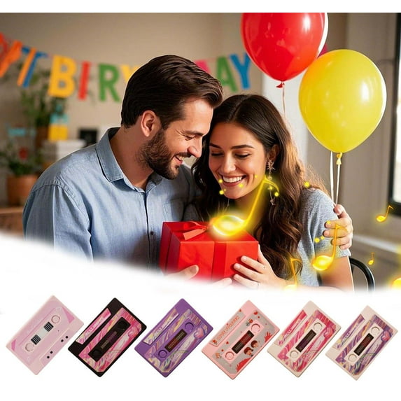 Fufafayo under $5 6Pcs Voice Card, Recording Card, Vintage Tape Shape Voice Message Greeting Card, 60 Second Recordable Confession Card for Valentine’s Day, Romantic Gift for Partner Spouse